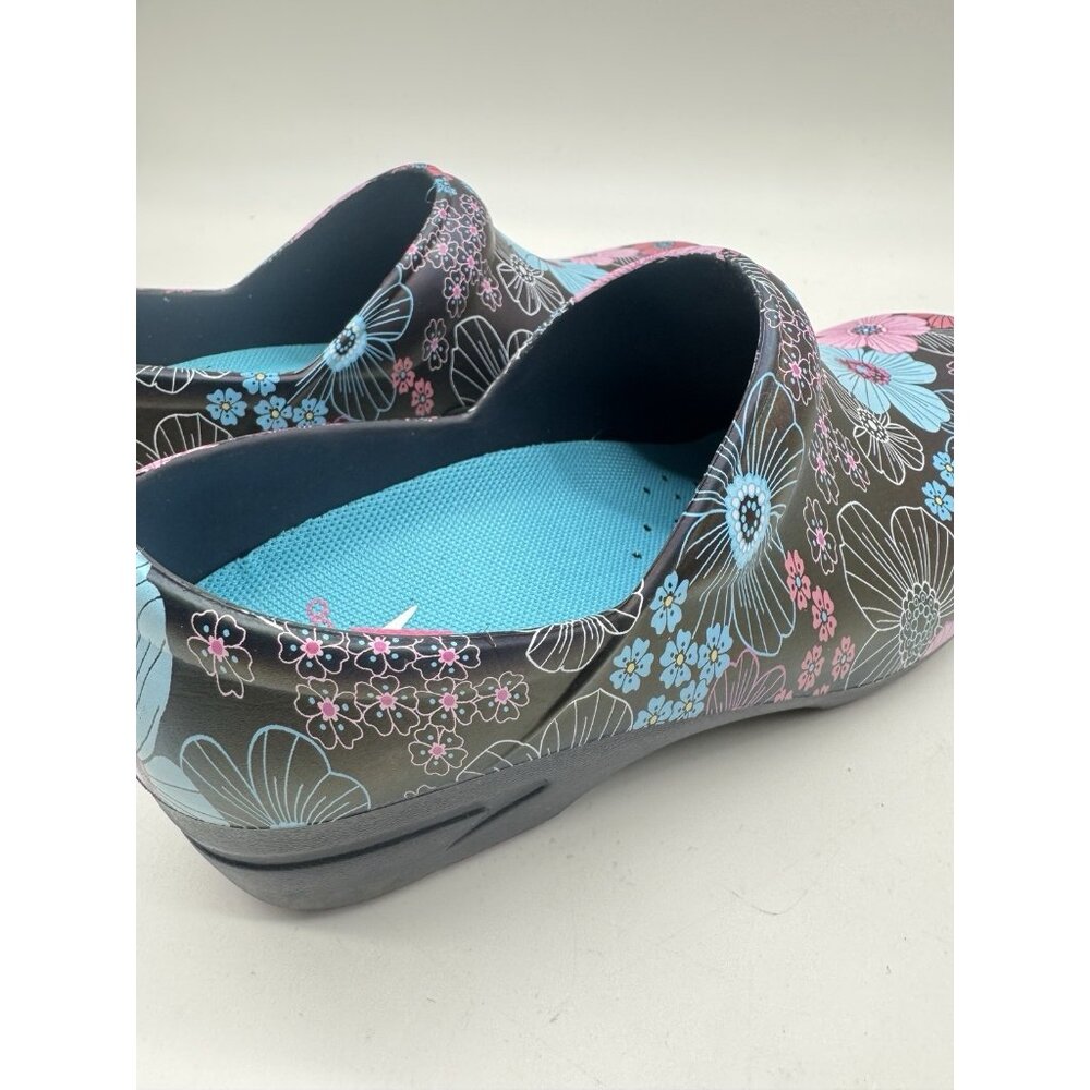 Black Floral Slip-On Clogs in Pink & Turquoise - Picture 11 of 15